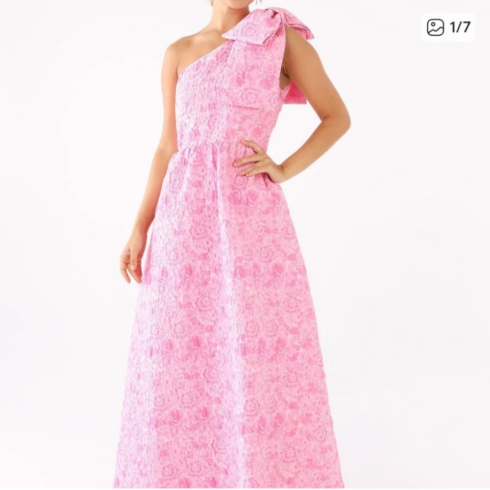 Abbey Glass Caroline Gown Pink Bubble Jacquard